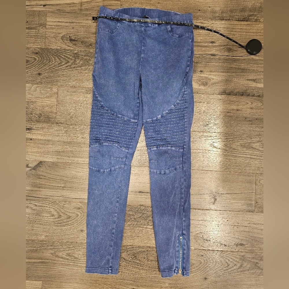 Women's sz M Fashion Nova Blue Acid Wash Moto Jeggings Ankle Zip‎ Skinny Pants